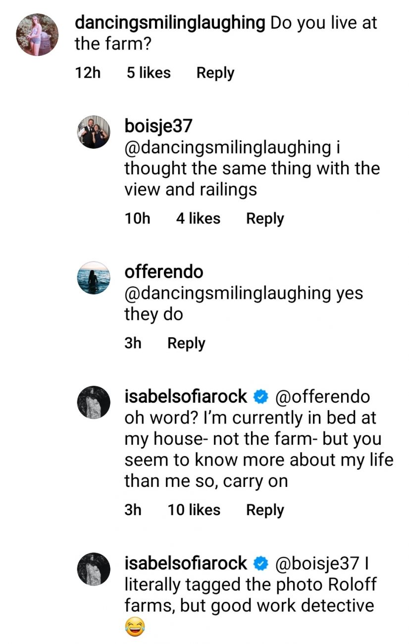 isabel roloff fired back at a troll over a comment about where she's living