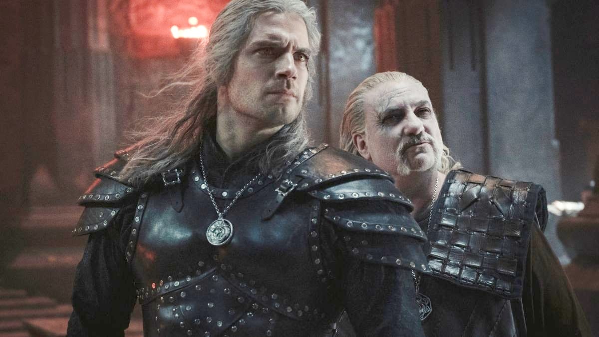 Henry Cavill as Geralt of Rivia and Kim Bodnia as Vesemir, as seen in Season 2 of Netflix's The Witcher