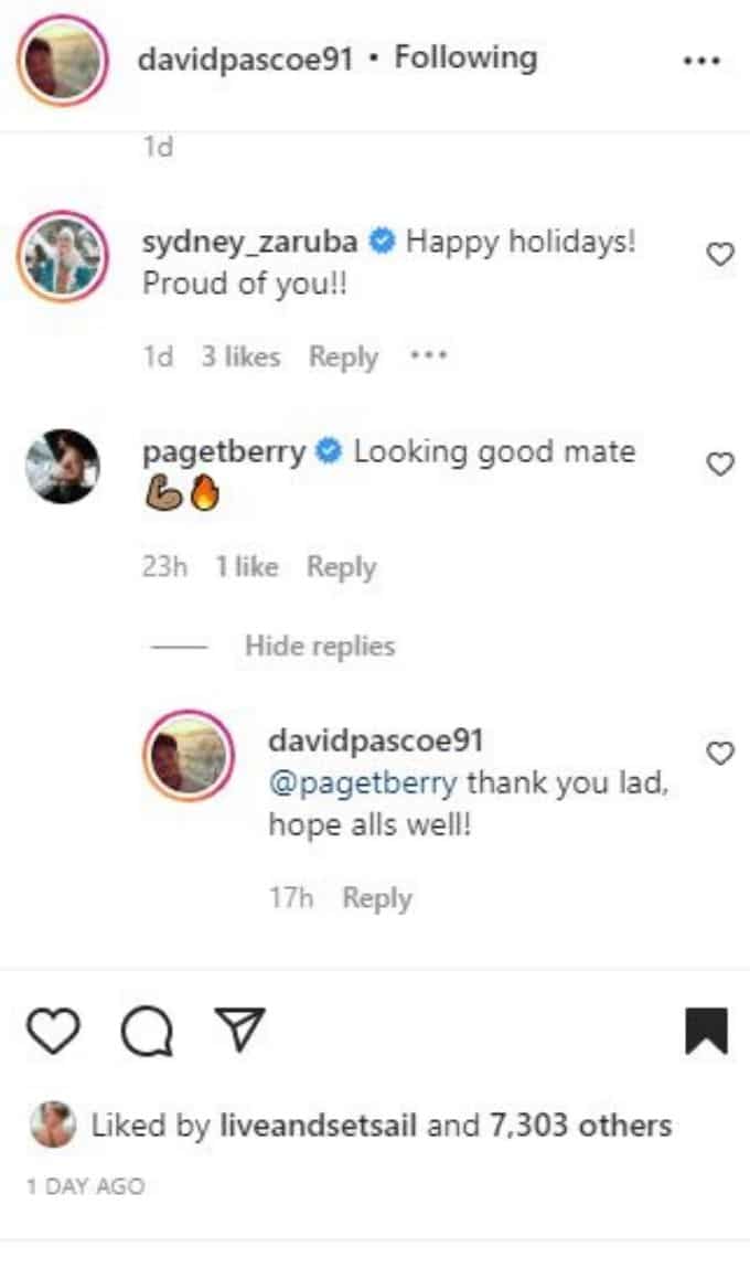 David Pascoe's Instagram comments