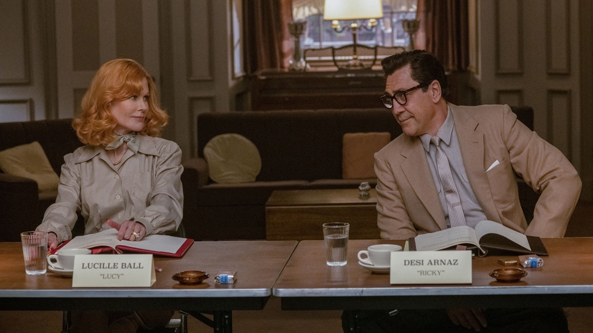 Nicole Kidman and Javier Bardem in a scene from their new movie, Being the Ricardos