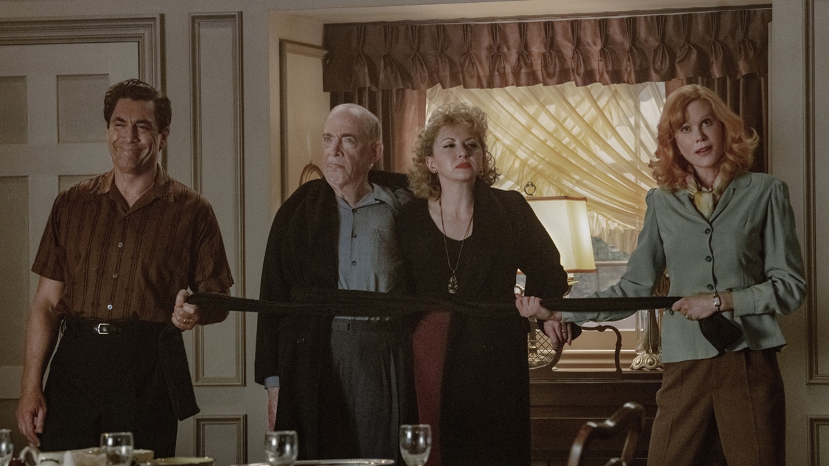 Javier Bardem, J.K. Simmons, Nina Arianda, and Nicole Kidman in a scene from Being the Ricardos