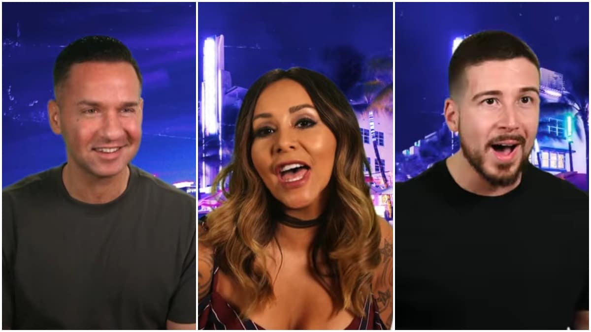 Mike Sorrentino, Nicole Polizzi, and Vinny Guadagnino on Jersey Shore Family Vacation.