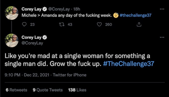 corey lay tweets about the challenge 37 reunion