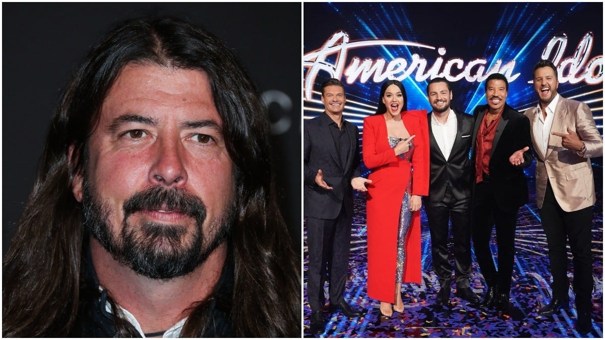 A split screen image with Dave Grohl and American Idol