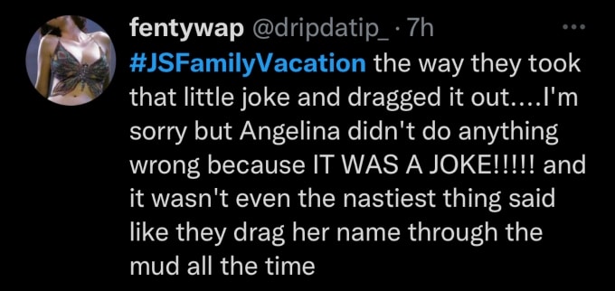 Twitter comment on Angelina Pivarnick