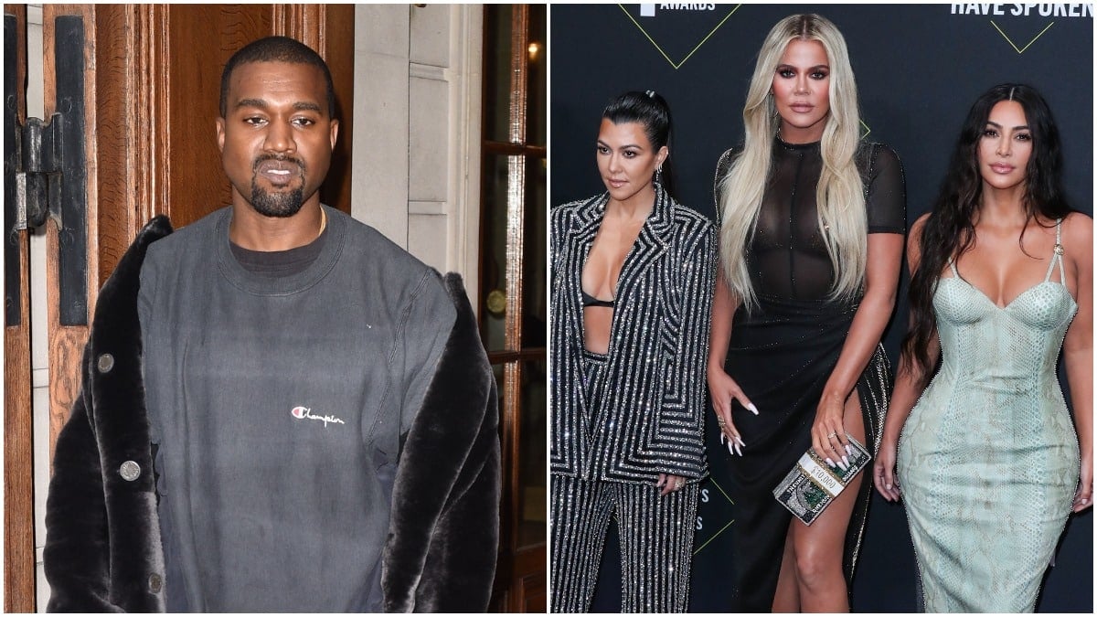 Kanye West and The Kardashians attending two different events.