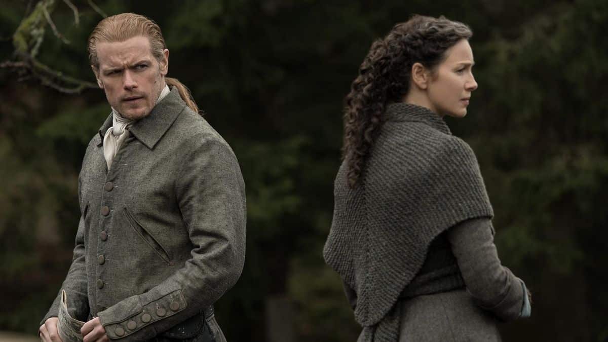 Sam Heughan as Jamie and Caitriona Balfe as Claire, as seen in Season 6 of Starz's Outlander