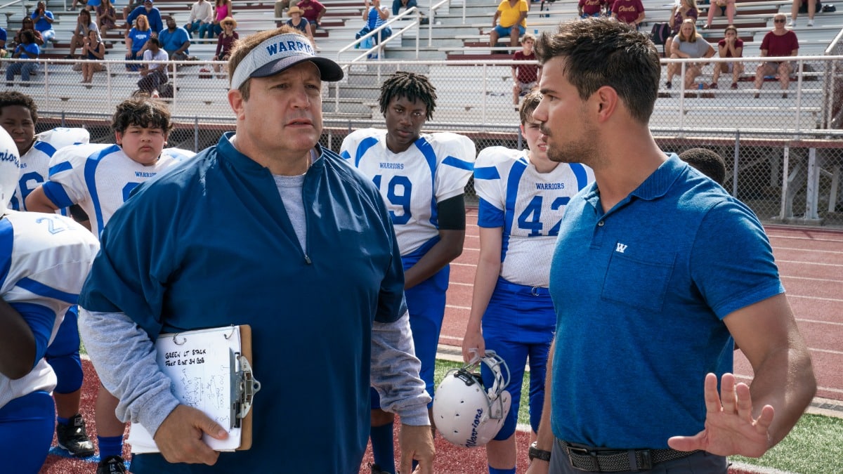 Taylor Lautner and Kevin James in the netflix movie Home Team