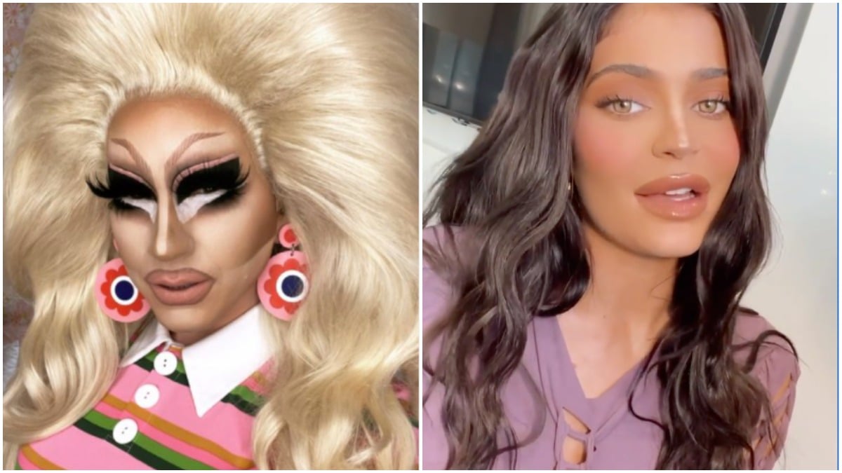 Trixie Mattel and Kylie Jenner posing in two different Instagram photos.