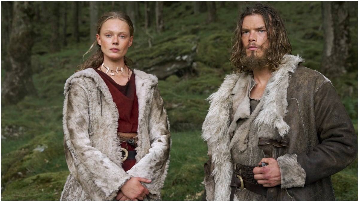 Frida Gustavsson as Freydis Eriksdotter and Sam Corlett as Leif Eriksson, as seen in Season 1 of Netflix's Vikings: Valhalla