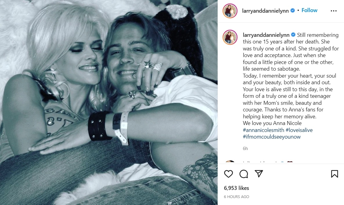 larry birkhead's instagram post honoring anna nicole smith on the 15th anniversary of her death
