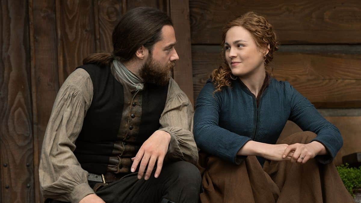 Richard Rankin as Roger and Sophie Skelton as Brianna, as seen in Season 6 of Starz's Outlander