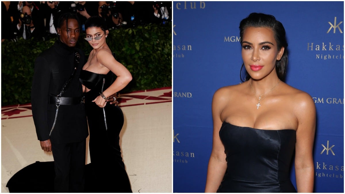 Travis Scott, Kylie Jenner, and Kim Kardashian on the red carpet.