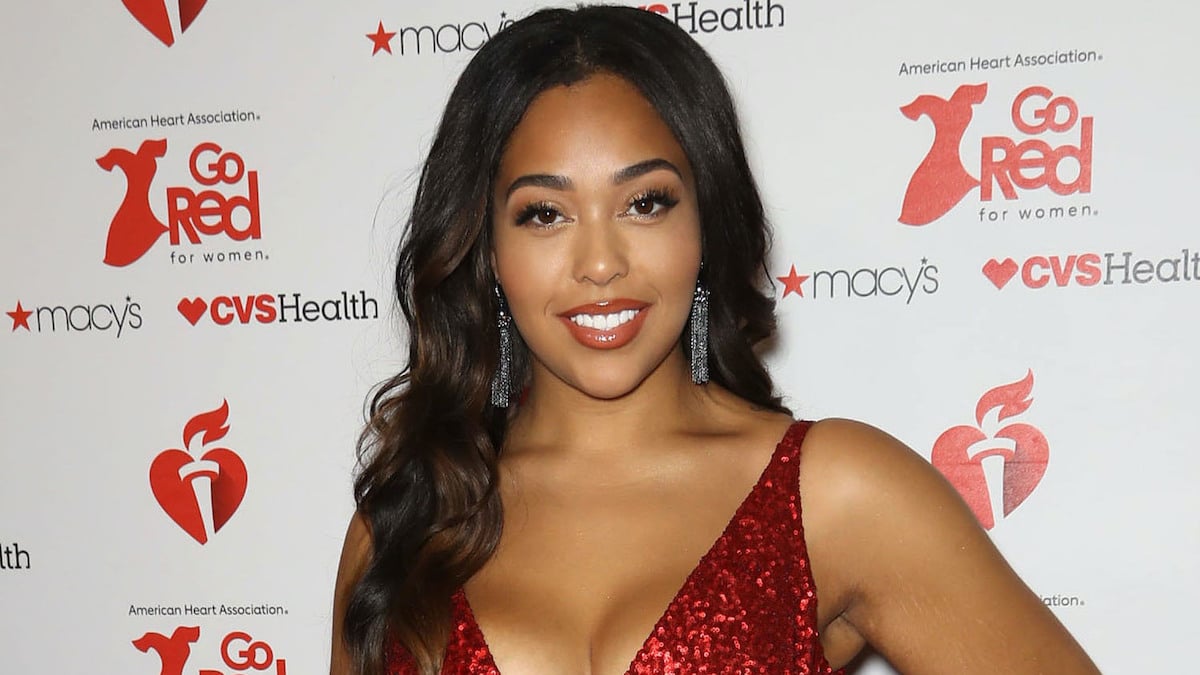 Jordyn Woods in a red dress on the red carpet