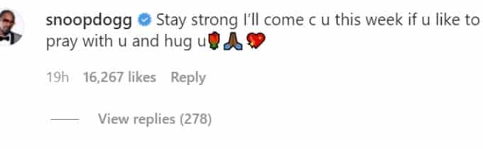 Snoop Dogg's comment on Tyrese's post.