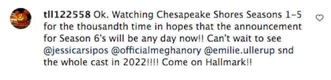A fan posts about Chesapeake Shores on Instagram