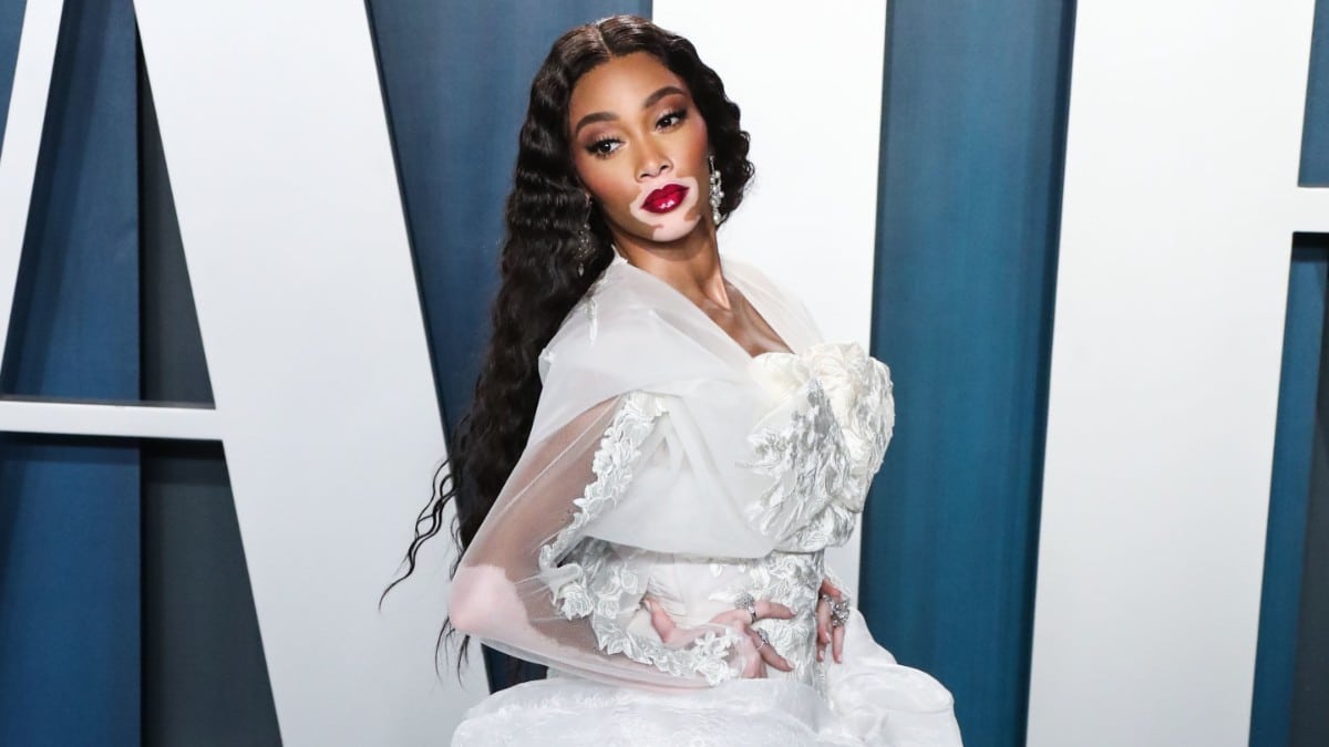 Model Winnie Harlow arrives at the 2020 Vanity Fair Oscar Party held at the Wallis Annenberg Center for the Performing Arts on February 9, 2020