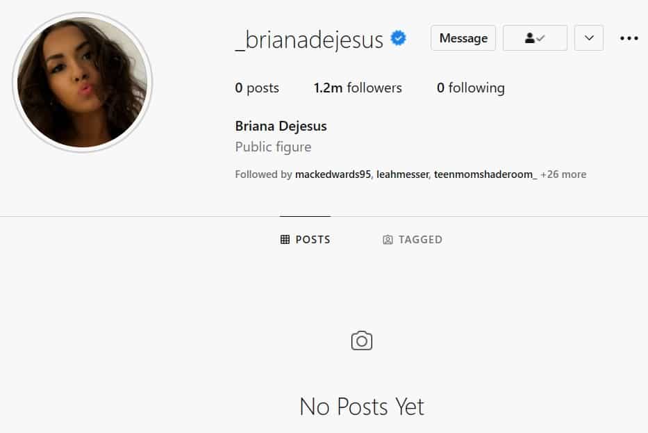 briana dejesus de-actived her instagram and scrubbed all pics