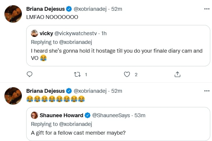 briana dejesus responds to tweets from followers about shipping clothes to kail lowry