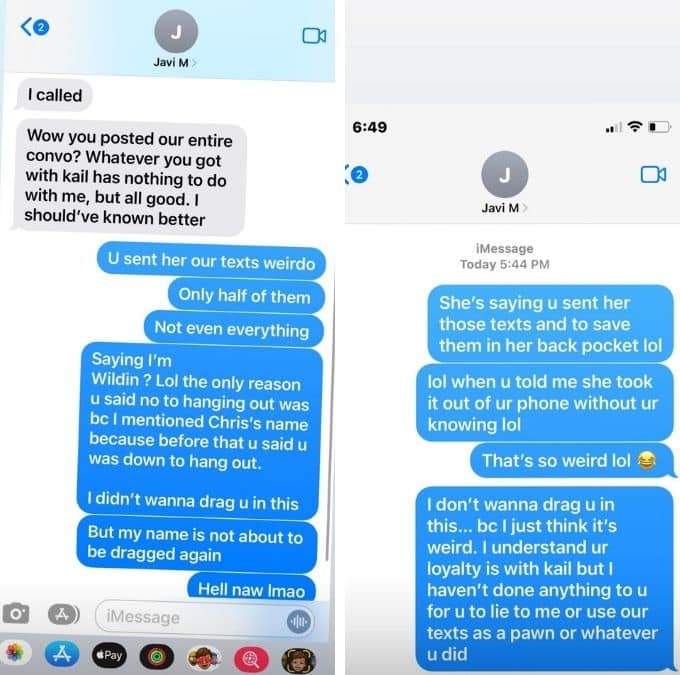 briana dejesus leaked texts from javi marroquin on IG stories