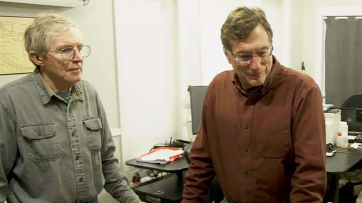 Craig Tester and Marty Lagina in Oak Island archaeology trailer