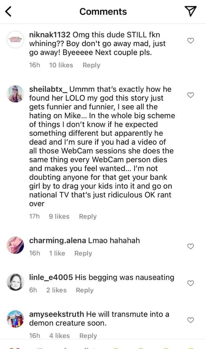 Instagram comments about Mike Berk and Ximena Cuellar