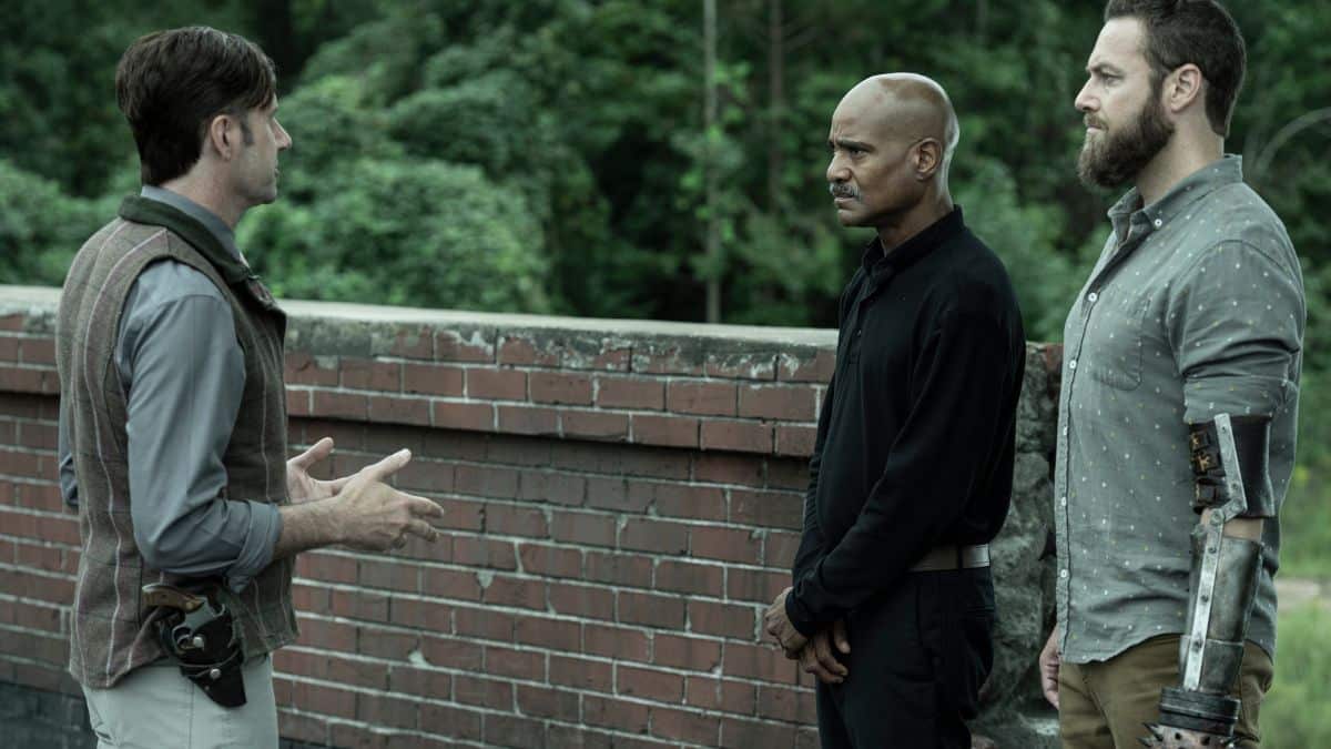 Josh Hamilton as Lance Hornsby, Ross Marquand as Aaron, and Seth Gilliam as Father Gabriel, as seen in Episode 15 of AMC's The Walking Dead Season 11
