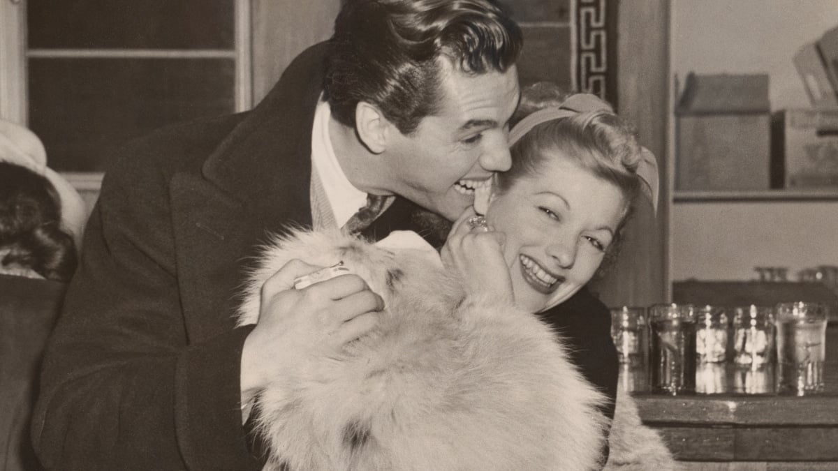 Photo of Lucille Ball and Desi Arnaz.