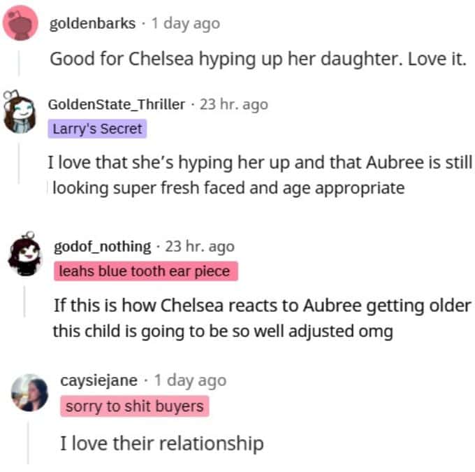 redditors complimented how chelsea houska hyped up her daughter aubree in a recent video