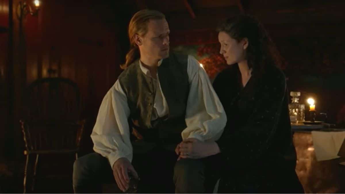 Sam Heughan as Jamie and Caitriona Balfe as Claire, as seen in Episode 5 of Starz's Outlander Season 6