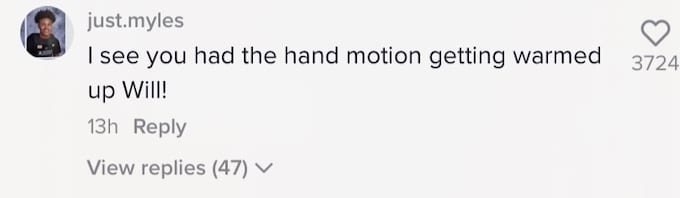 Comment about Will warming up his hand
