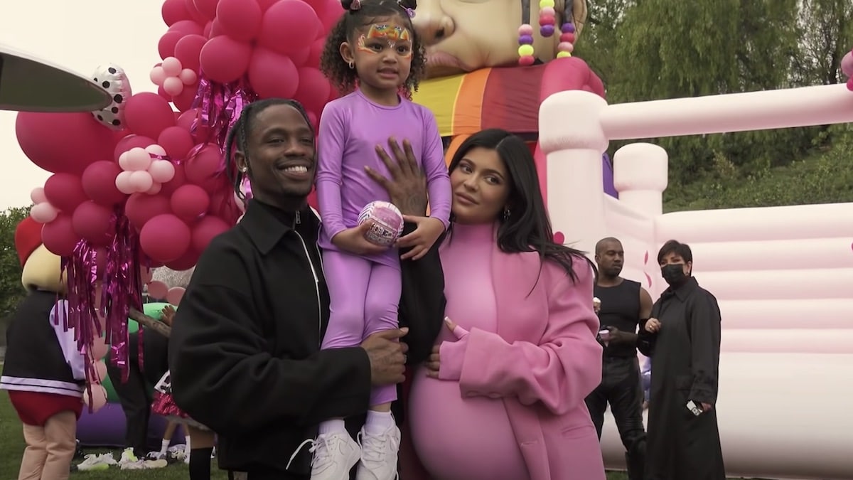 travis scott and kylie jenner pose with stormi for birthday photos