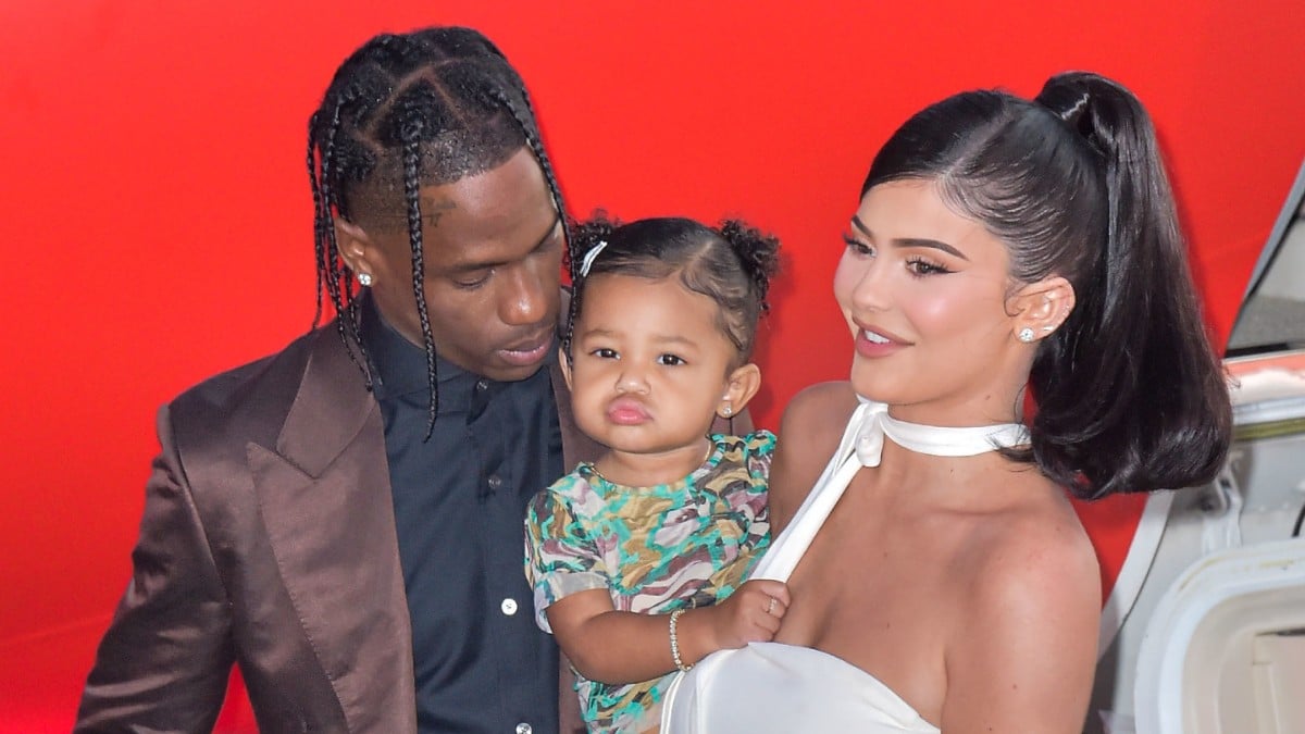 Rapper Travis Scott, Stormi Webster and television personality Kylie Jenner arrive at the Los Angeles Premiere Of Netflix's 'Travis Scott: Look Mom I Can Fly' held at Barker Hangar on August 27, 2019 in Santa Monica, Los Angeles, California, United States. (Photo by Image Press Agency)