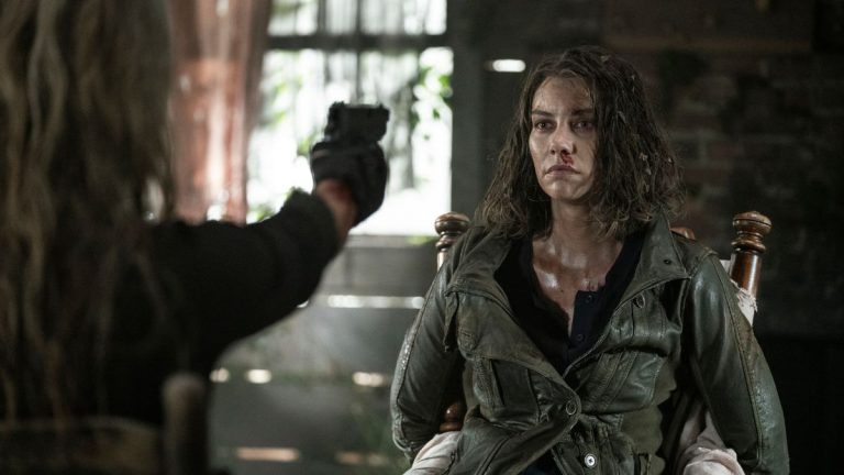 Lynn Collins as Leah and Lauren Cohan as Maggie Rhee, as seen in Episode 16 of AMC's The Walking Dead Season 11