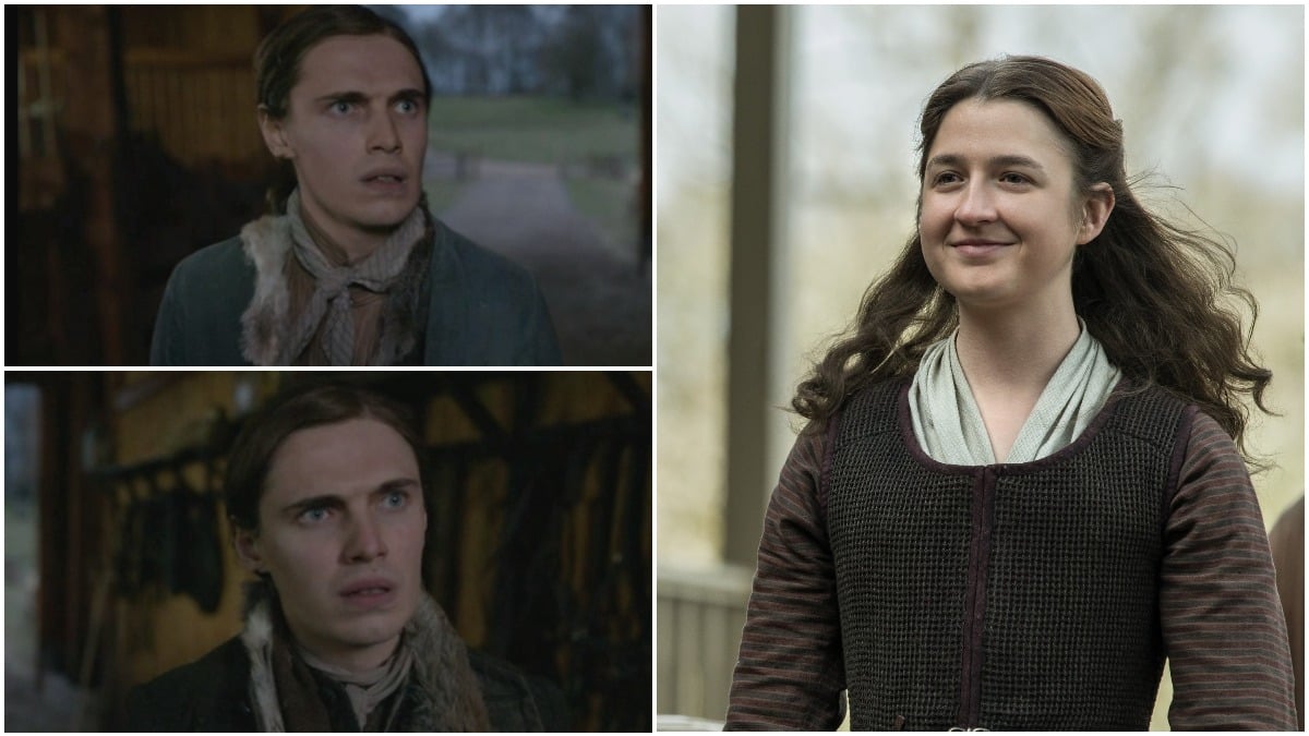 Paul Gorman as Josiah and Keziah Beardsley, and Caitlin O'Ryan as Lizzie Wemyss, as seen in Season 6 of Starz's Outlander