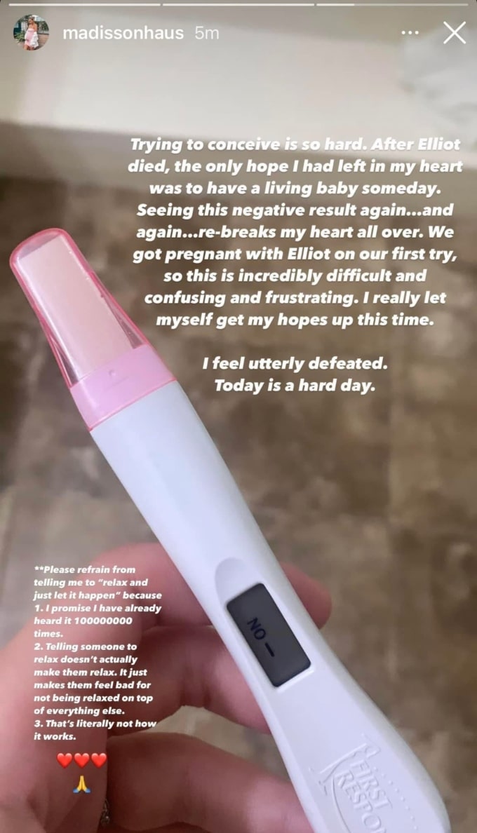 Madisson shares a negative pregnancy test.