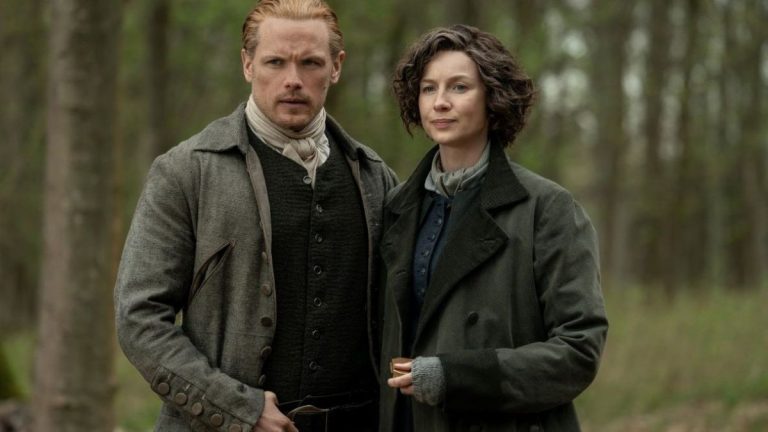 Sam Heughan as Jamie and Caitriona Balfe as Claire Fraser, as seen in Season 6 of Starz's Outlander