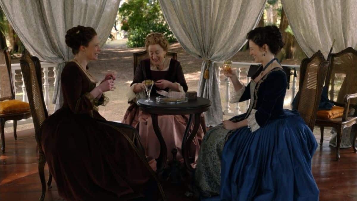 Shauna Macdonald as Flora MacDonald, Maria Doyle Kennedy as Aunt Jocasta, and Caitriona Balfe as Claire Fraser, as seen in Episode 5 of Starz's Outlander, Season 6