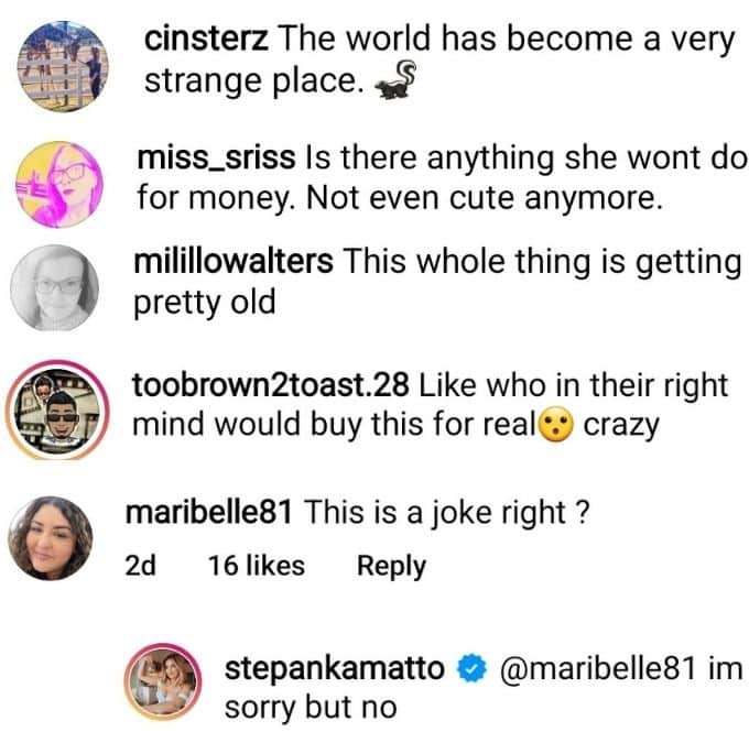 stephanie matto's followers comment on IG about her latest fart-related business venture