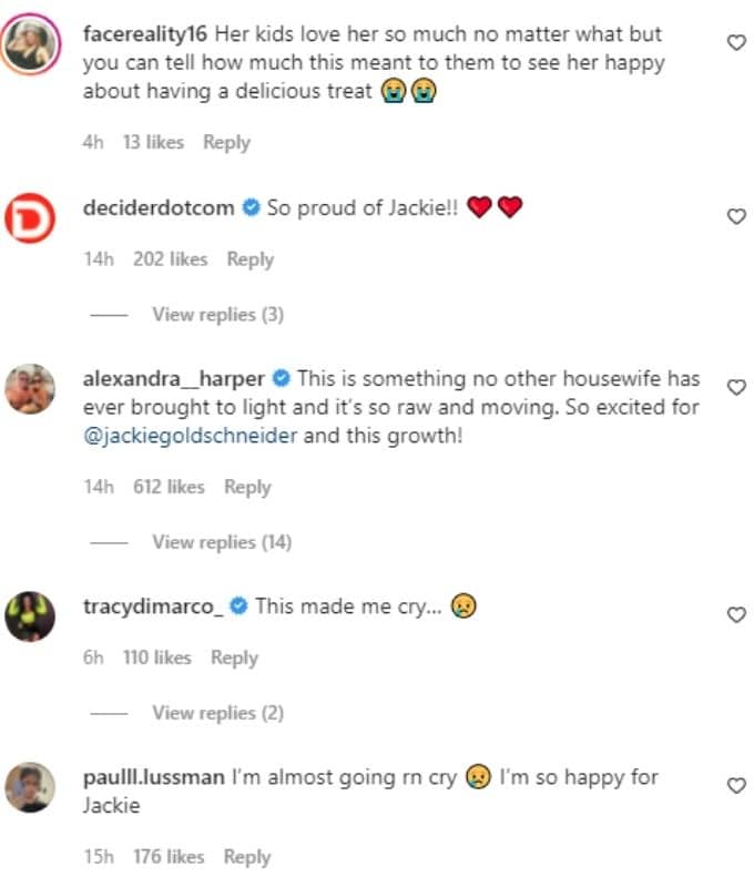 IG comments supporting Jackie