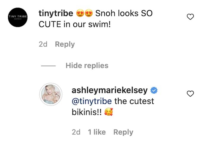 ashley kelsey comments about snoh bathing suit