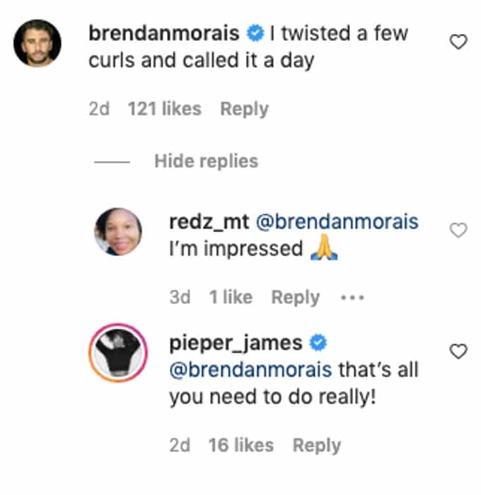 Brendan comments on Pieper's video of him doing her hair.