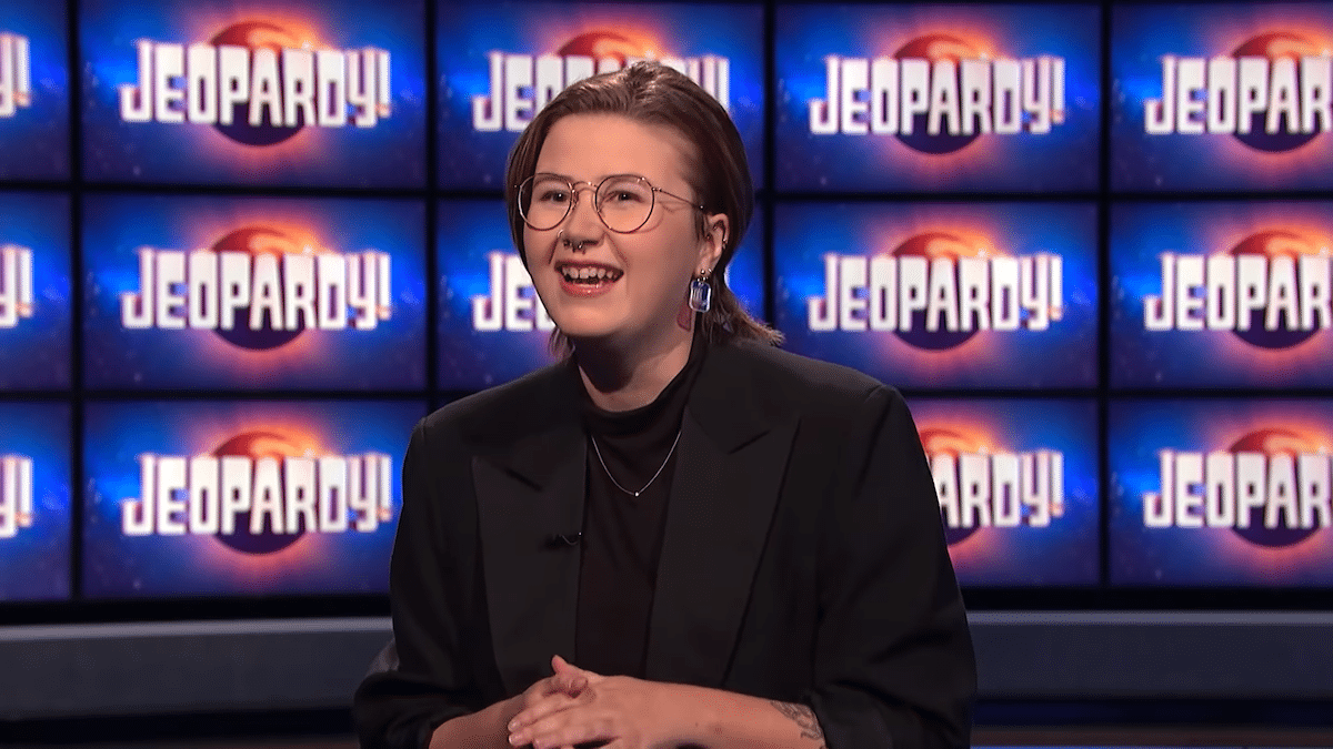 Mattea Roach being interviewed on Jeopardy!