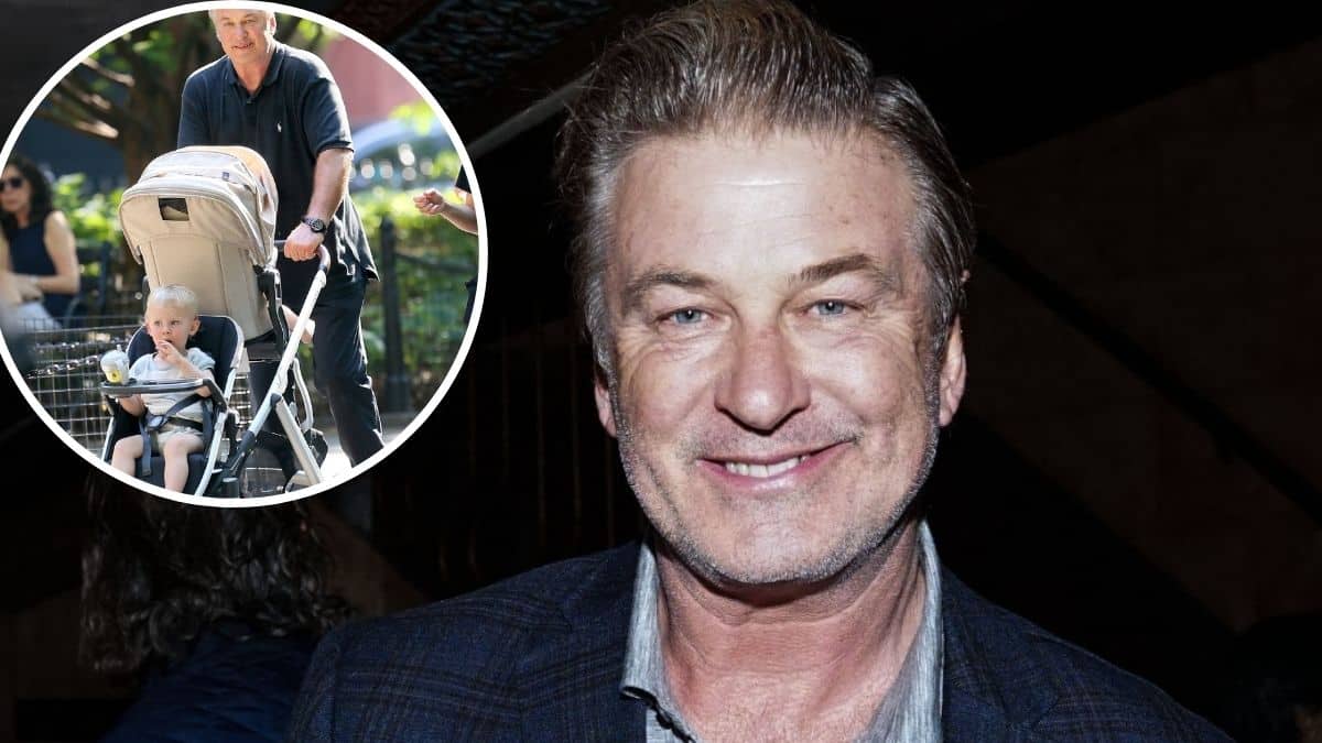 Alec Baldwin walks his kids in the park