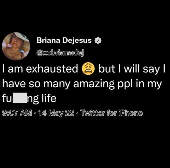 briana dejesus tweets that she's exhausted from all of her lawsuit victory-party planning