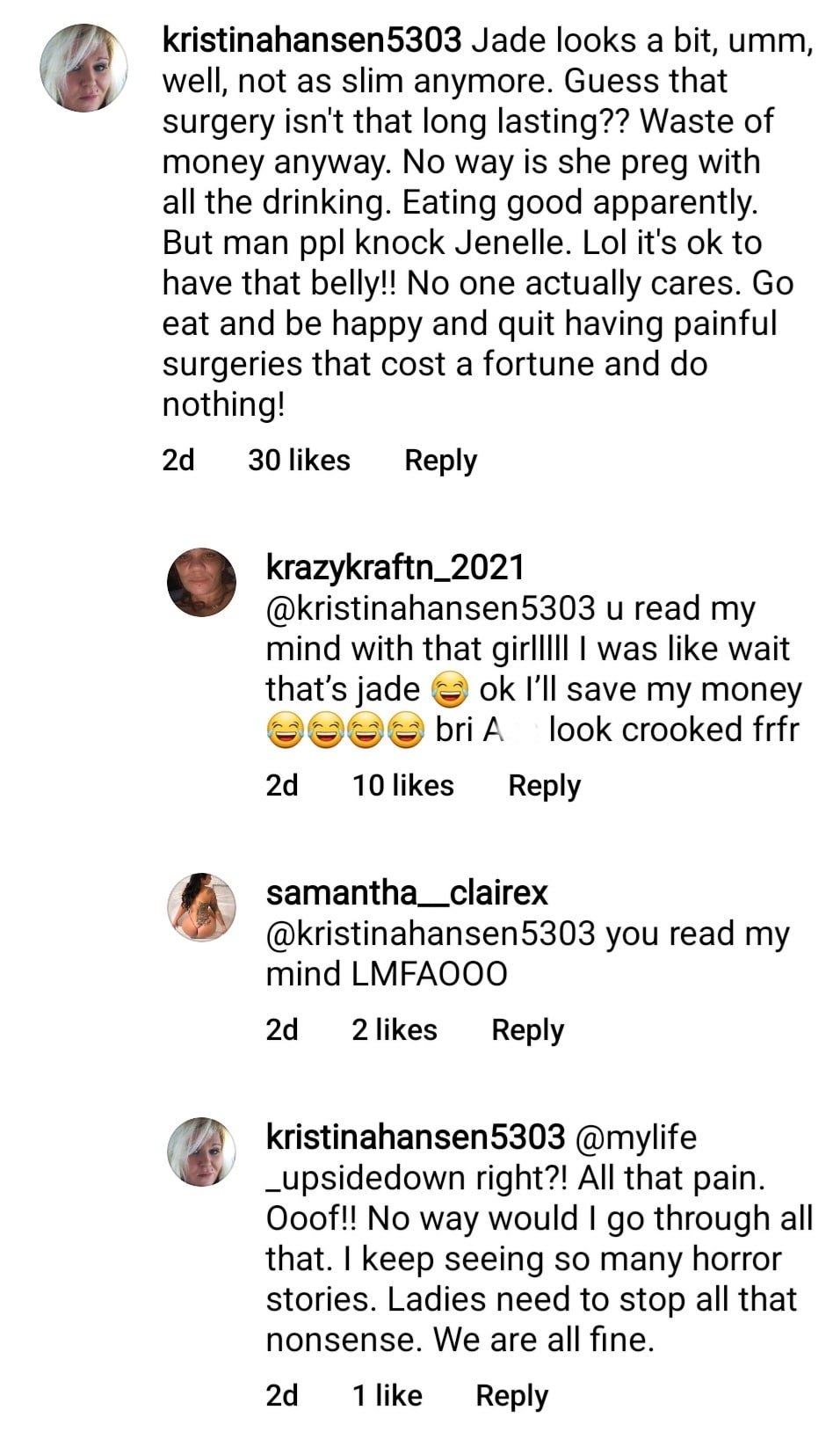 teen mom 2 viewers noticed jade cline gained weight and called her out on IG