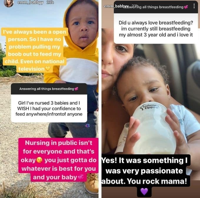 90 day fiance star emily bieberly continued to answer a q&a about breastfeeding in IG stories