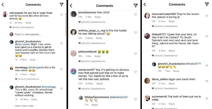 Instagram comments about Jibri and Miona Bell