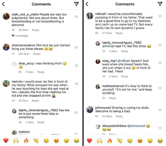Instagram comments about Kobe Blaise and Emily Bieberly