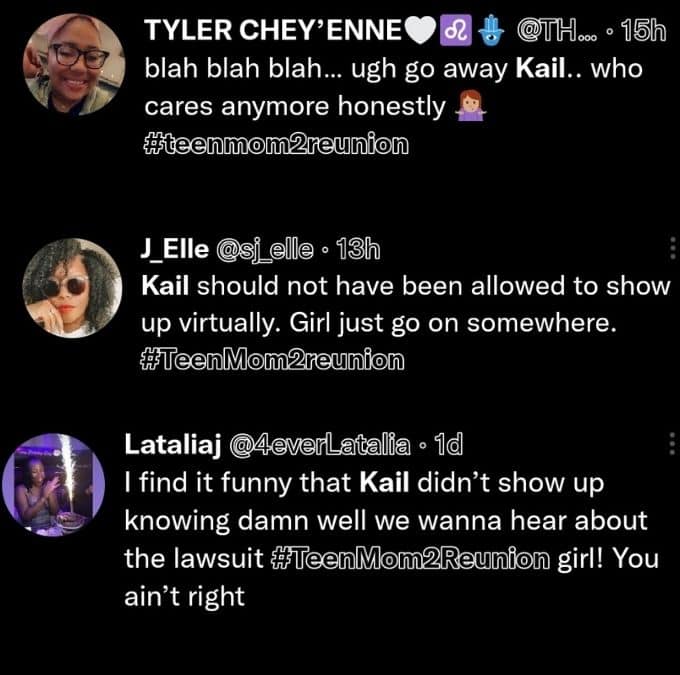 teen mom 2 viewers on twitter comment on kail lowry skipping filming the reunion in person